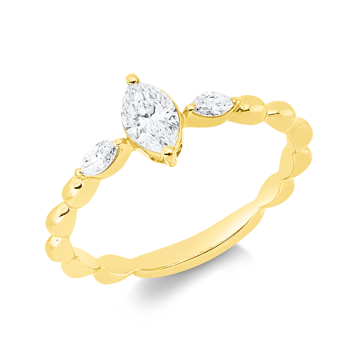 marquise solitaire with accent stones ring in yellow gold