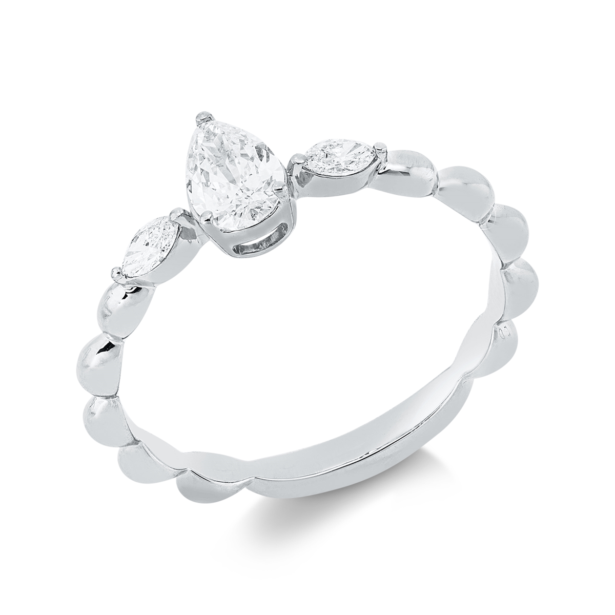 marquise solitaire with accent stones ring in white gold