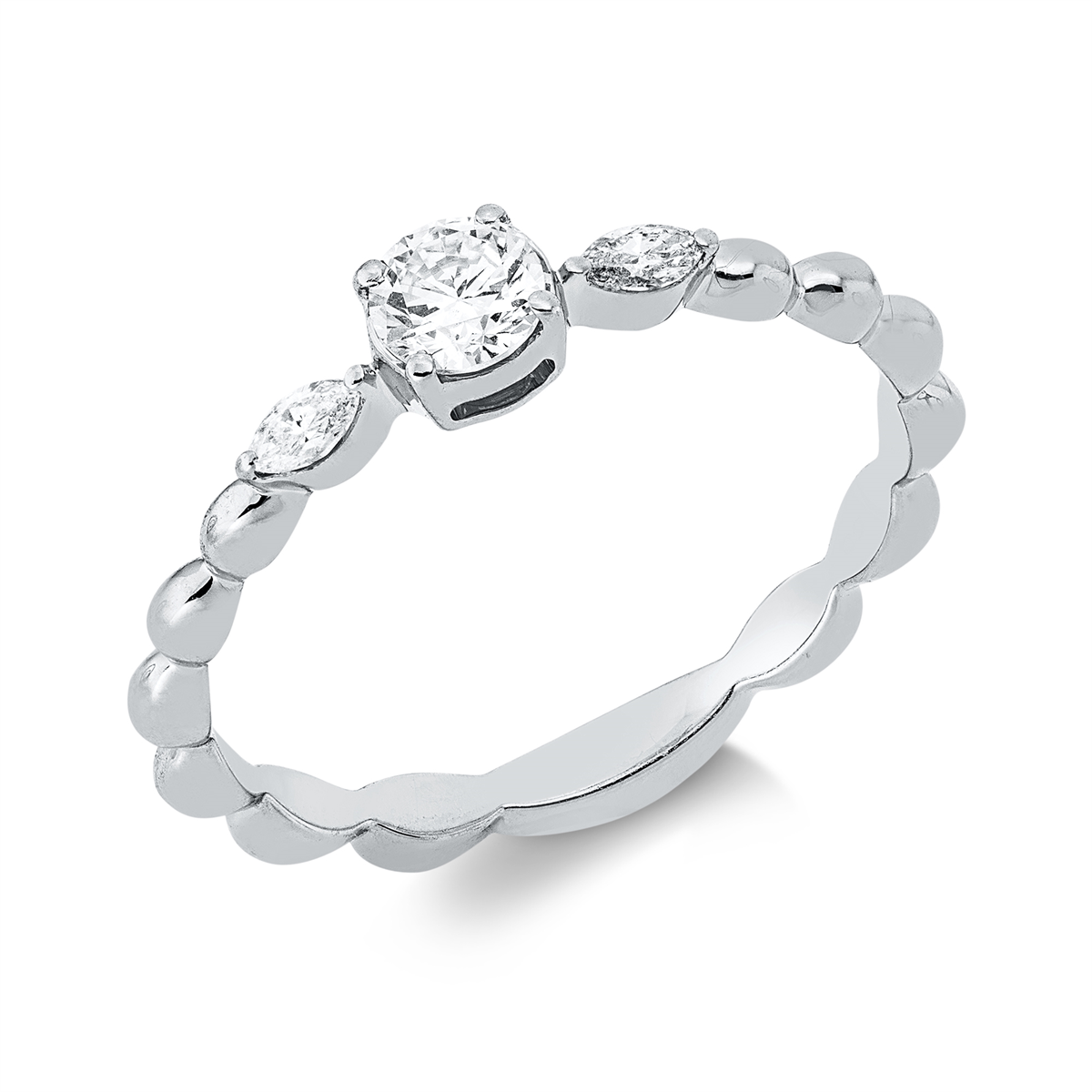 marquise solitaire with accent stones ring in white gold