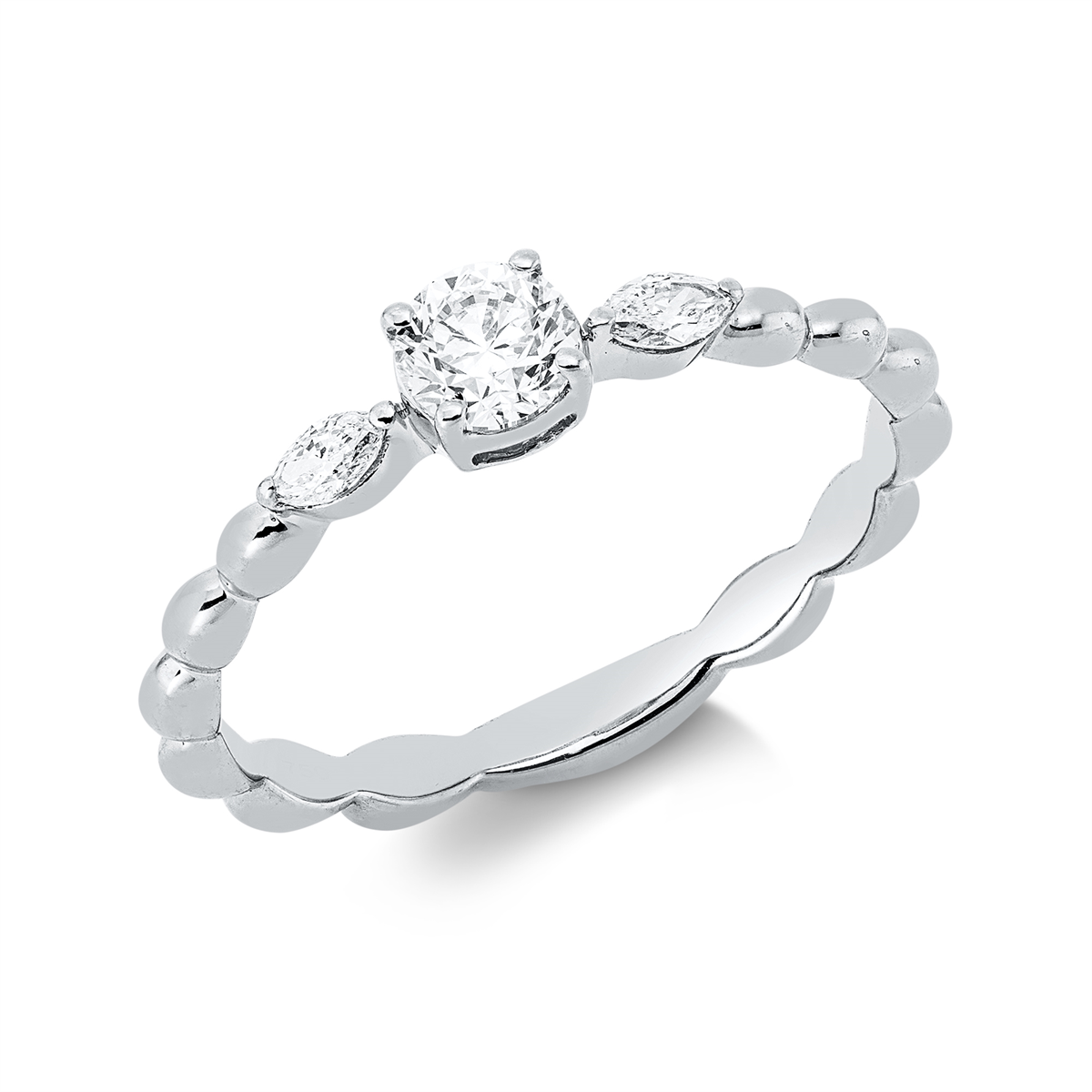 marquise solitaire with accent stones ring in white gold