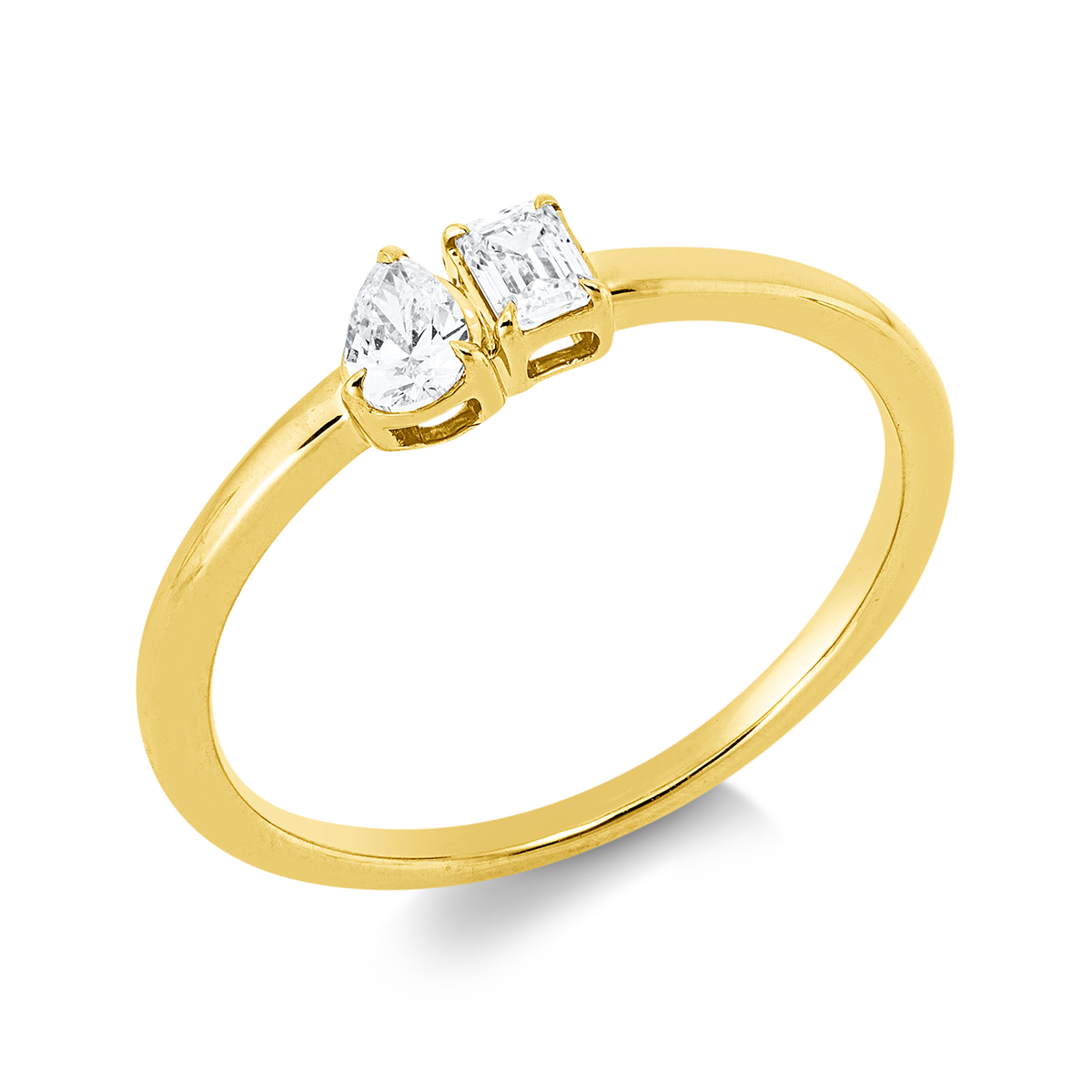 emerald cut solitaire with accent stones ring in yellow gold