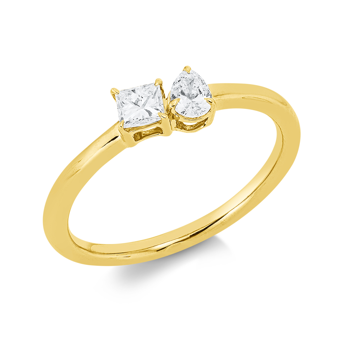 princess solitaire with accent stones ring in yellow gold