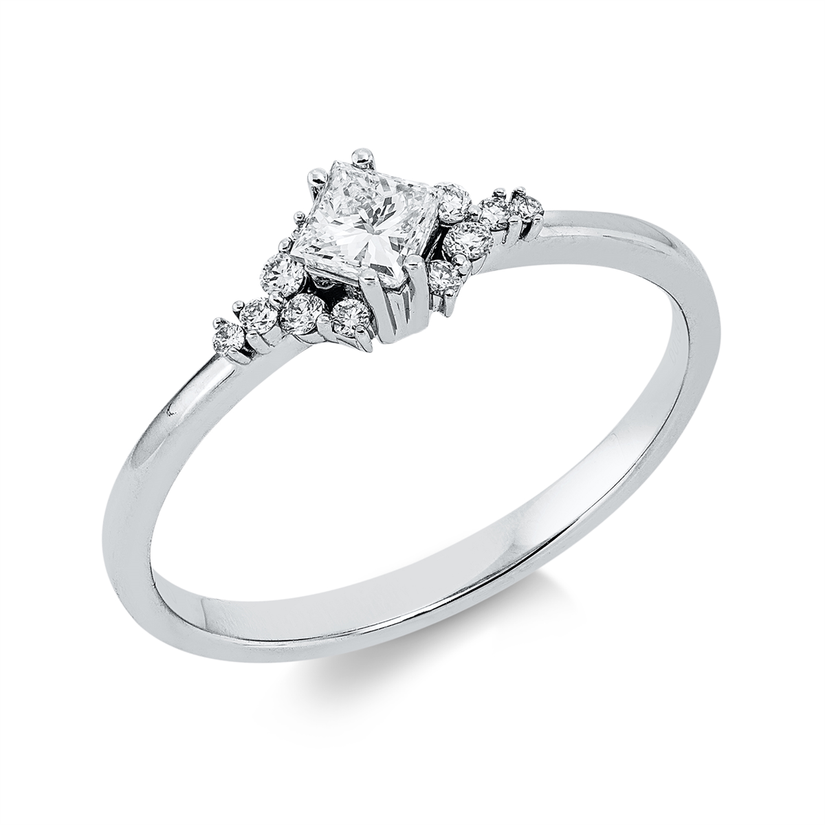 diamond full cut solitaire with accent stones ring in white gold