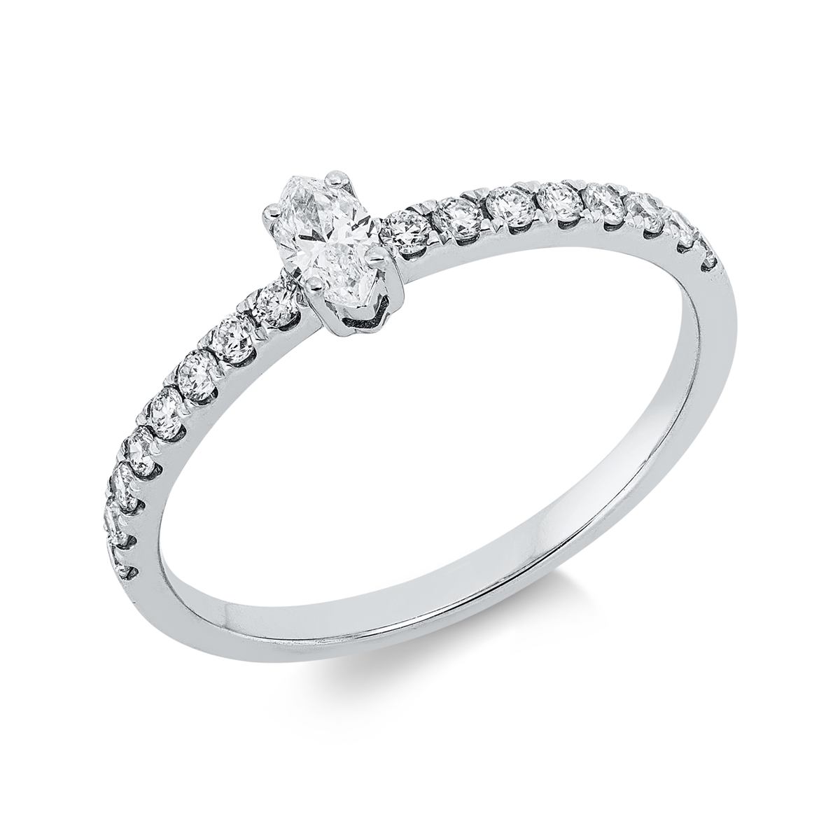 diamond full cut solitaire with accent stones ring in white gold