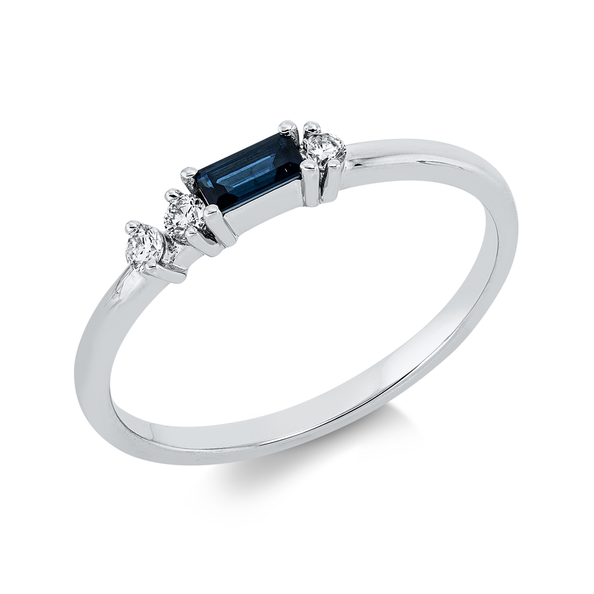 diamond full cut sapphire colored stone classic ring in white gold