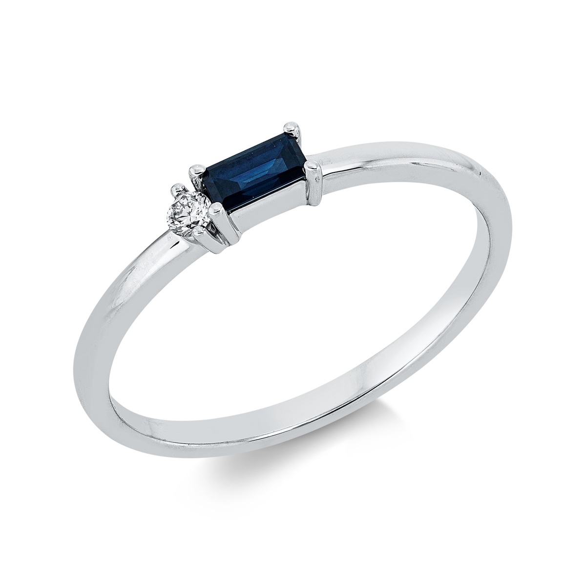 diamond full cut sapphire colored stone classic ring in white gold