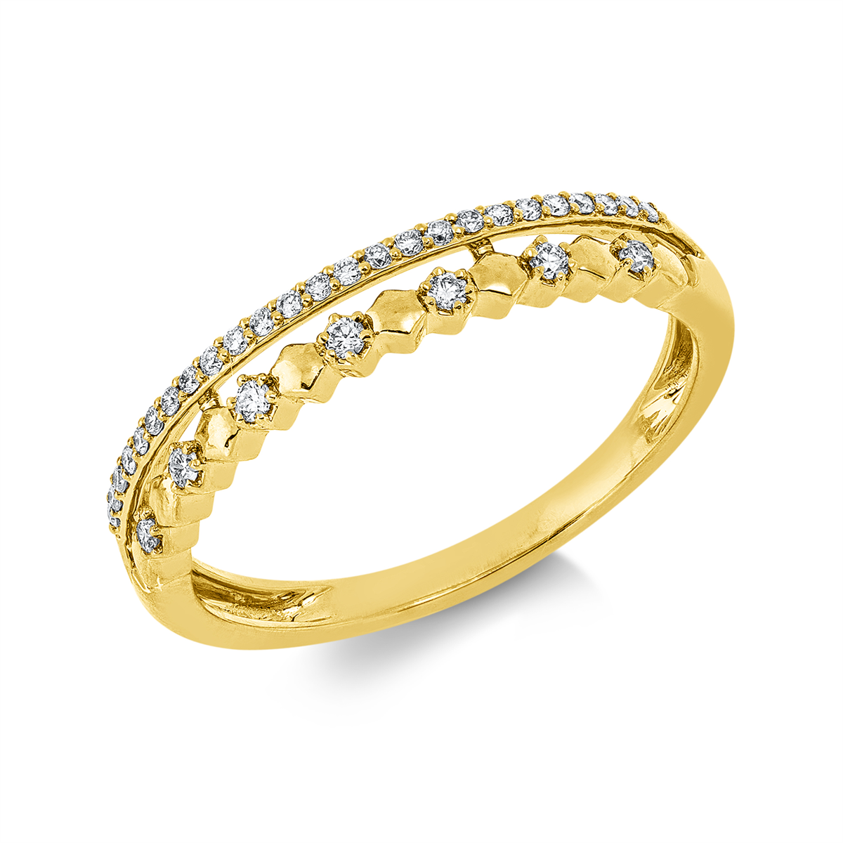 diamond full cut modern woman ring in yellow gold
