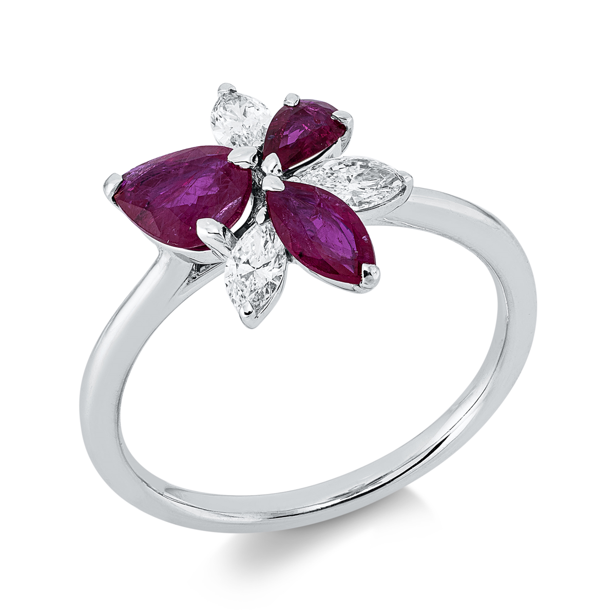 marquise ruby colored stone classic ring in white gold