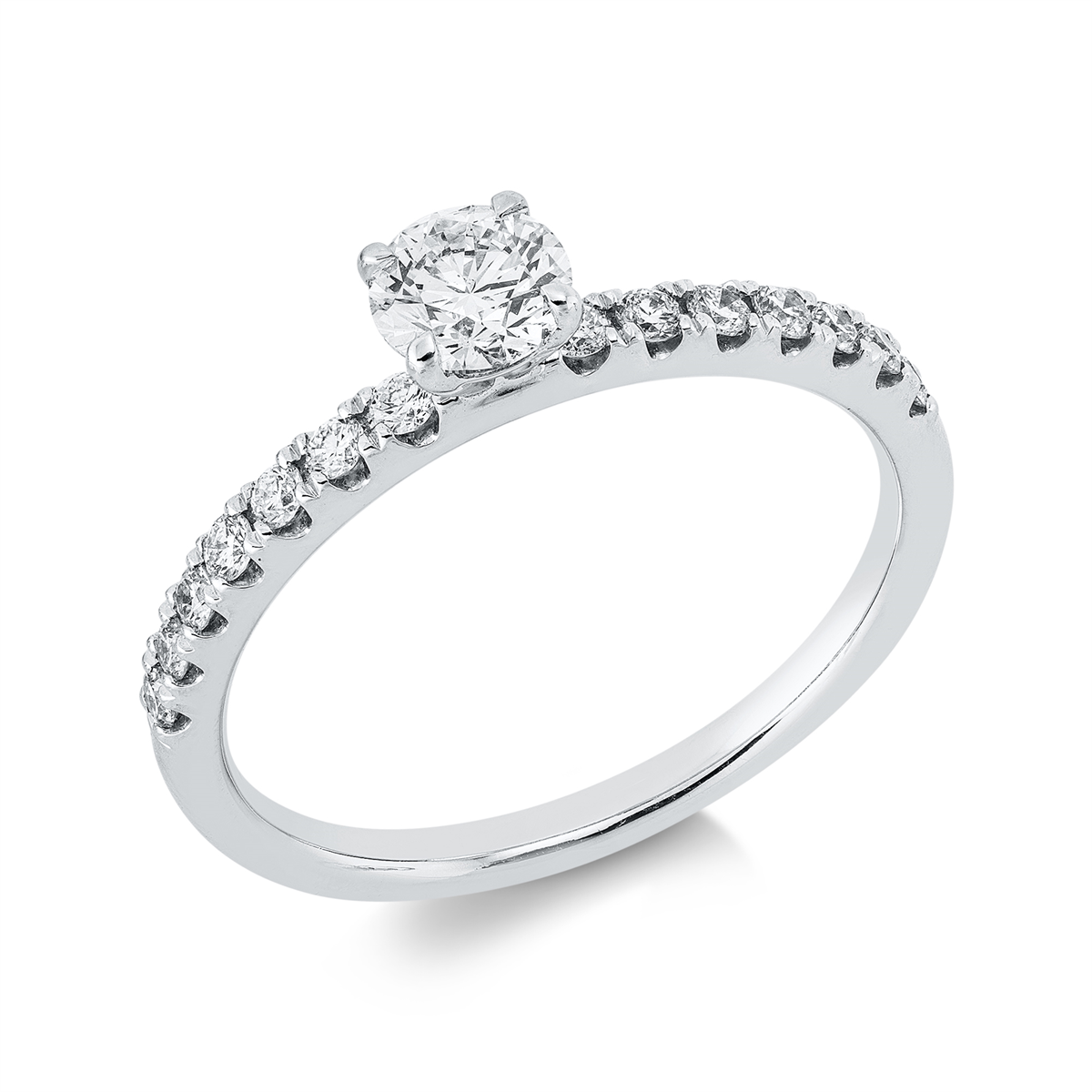 diamond full cut solitaire with accent stones ring in white gold