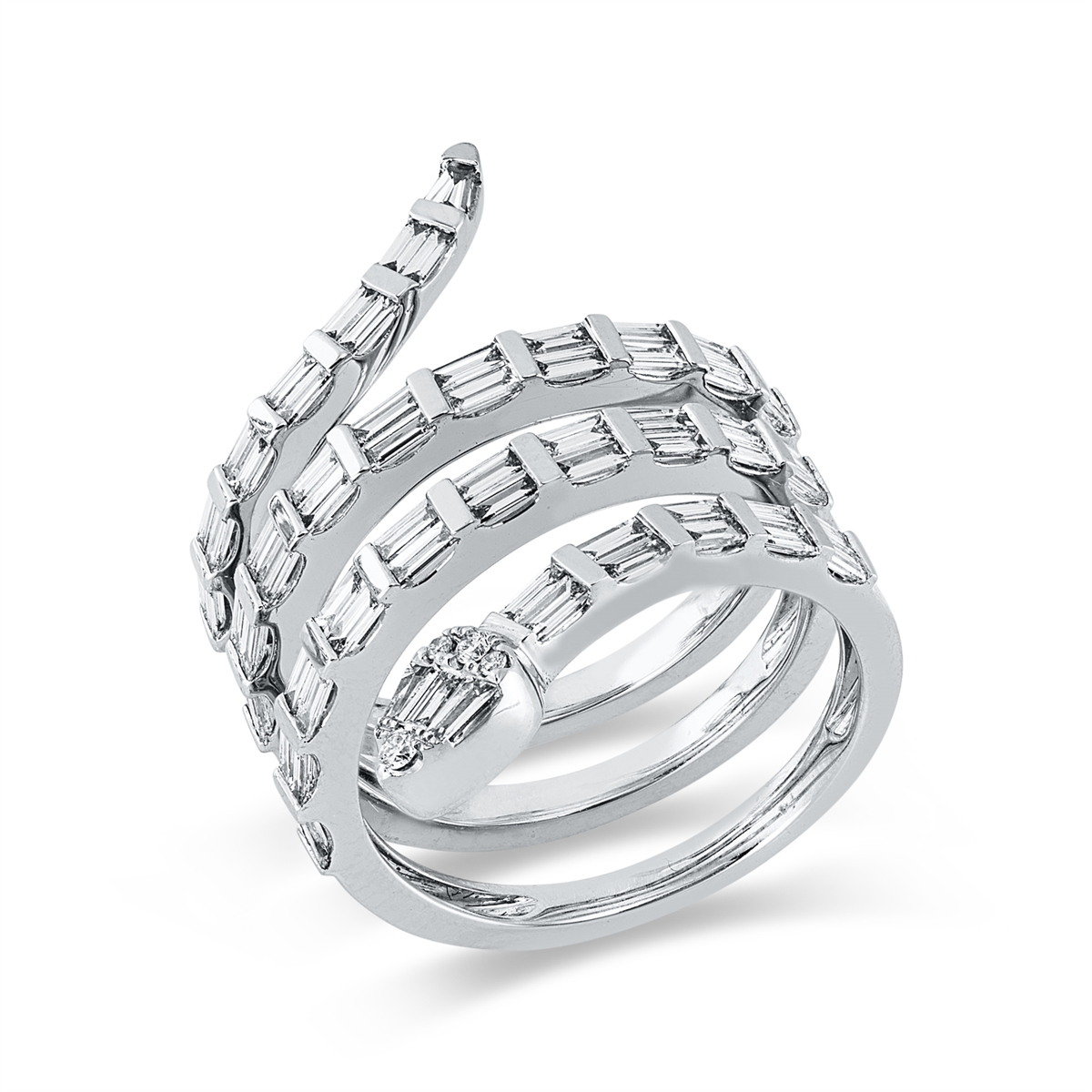 diamond full cut baguette ring in white gold