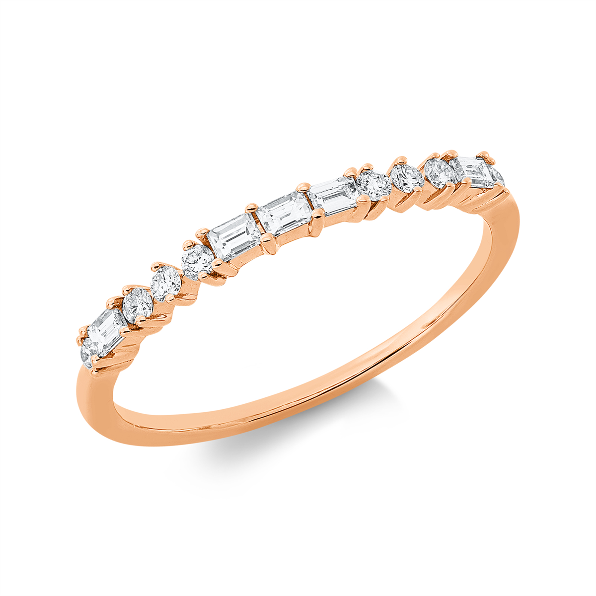 diamond full cut baguette ring in red gold