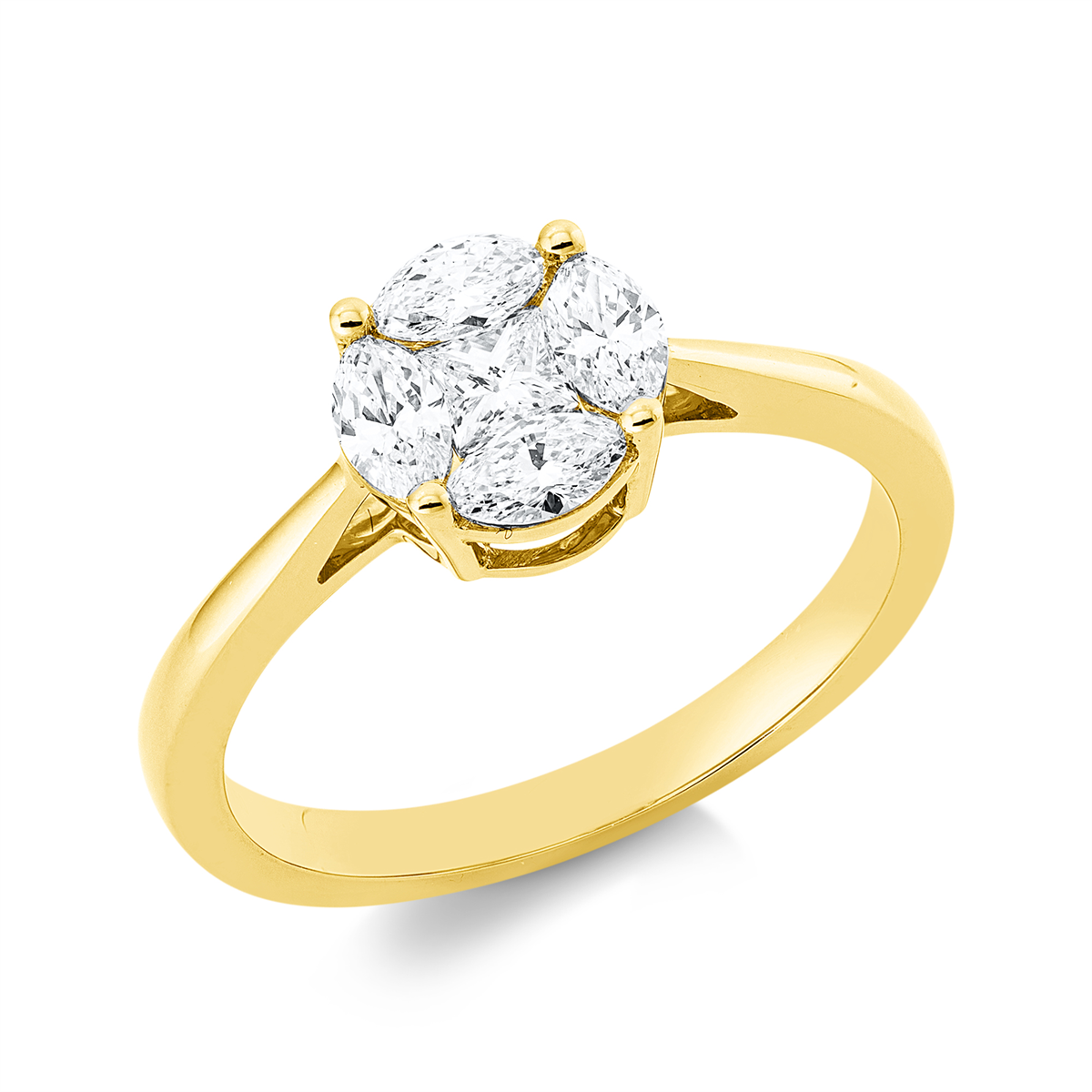 princess baguette illusion ring in yellow gold