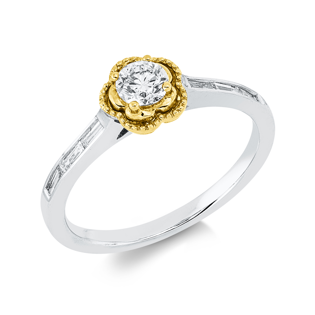baguette solitaire ring in whitegold / rosegold