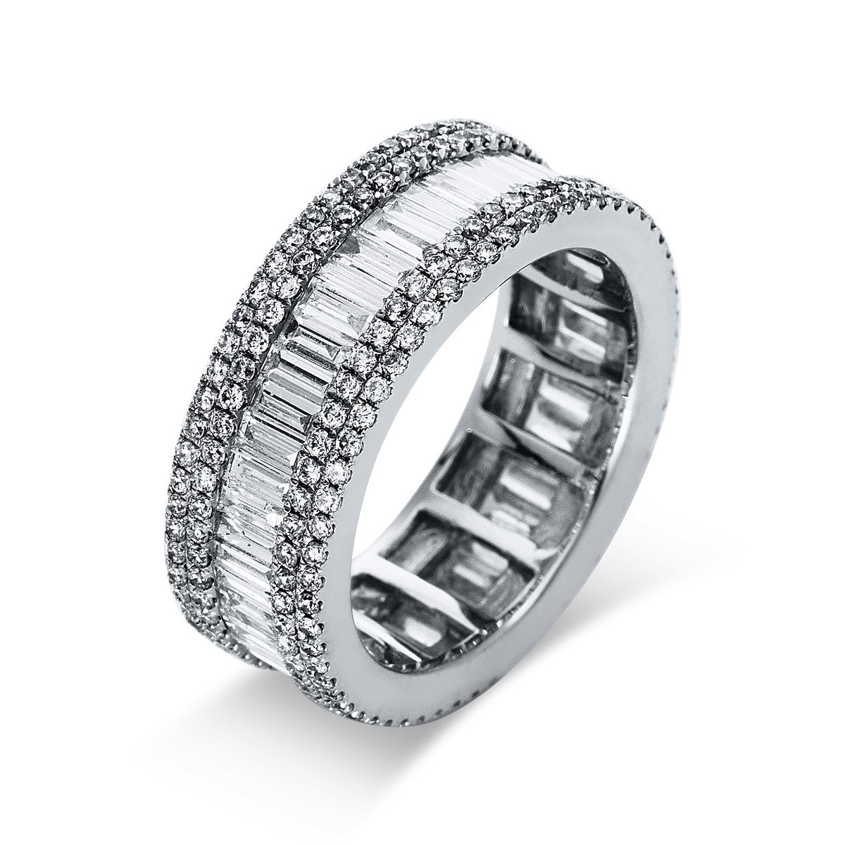 diamond full cut baguette ring in white gold