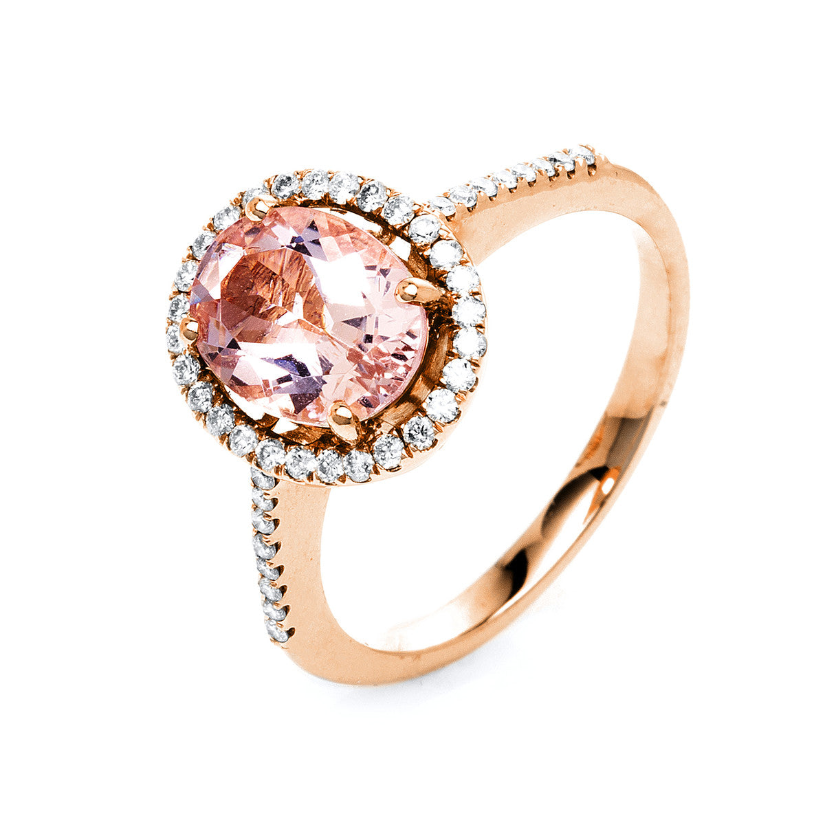 diamond full cut morganite colored stone classic ring in red gold
