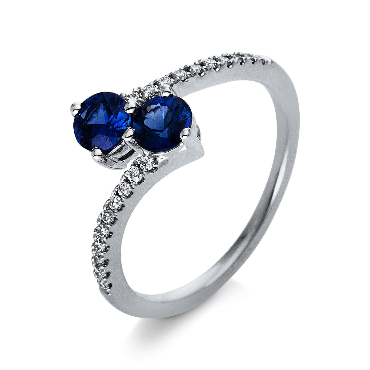 diamond full cut sapphire colored stone classic ring in white gold
