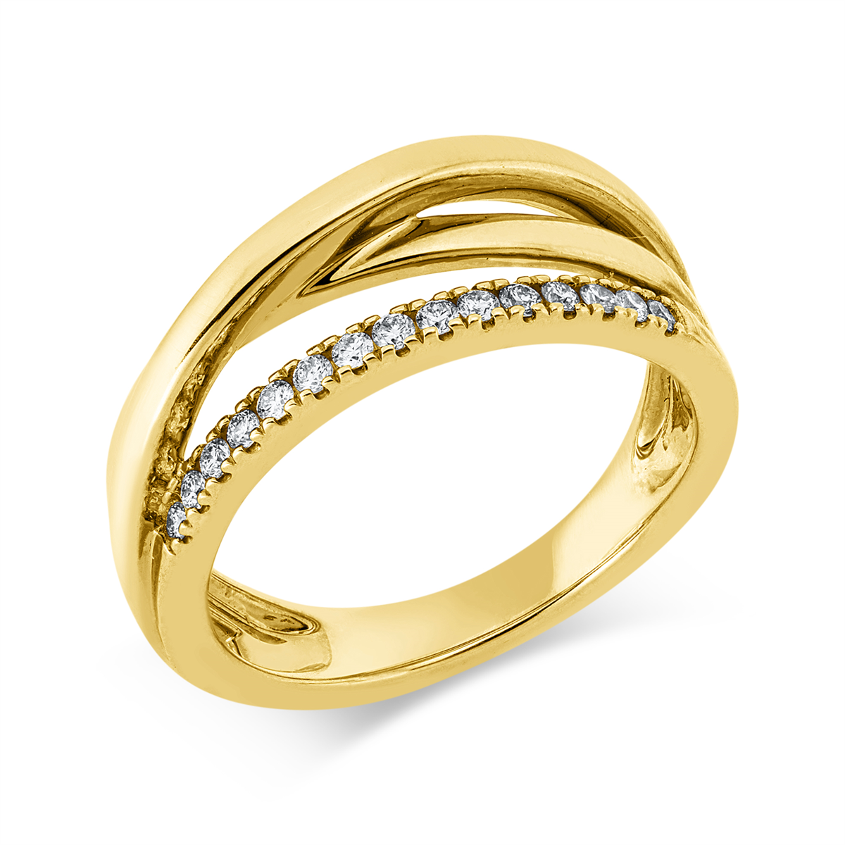 diamond full cut modern woman ring in yellow gold