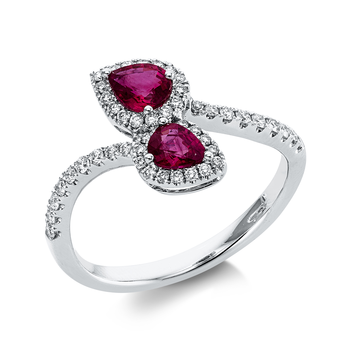 diamond full cut ruby colored stone classic ring in white gold