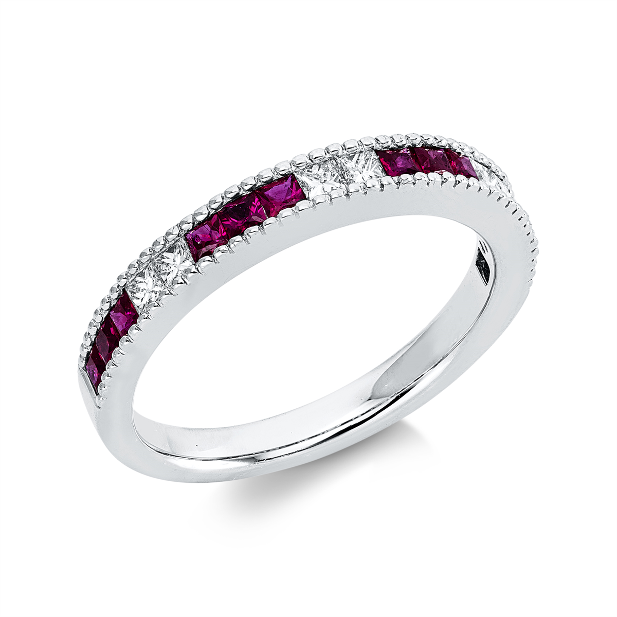 princess ruby colored stone classic ring in white gold