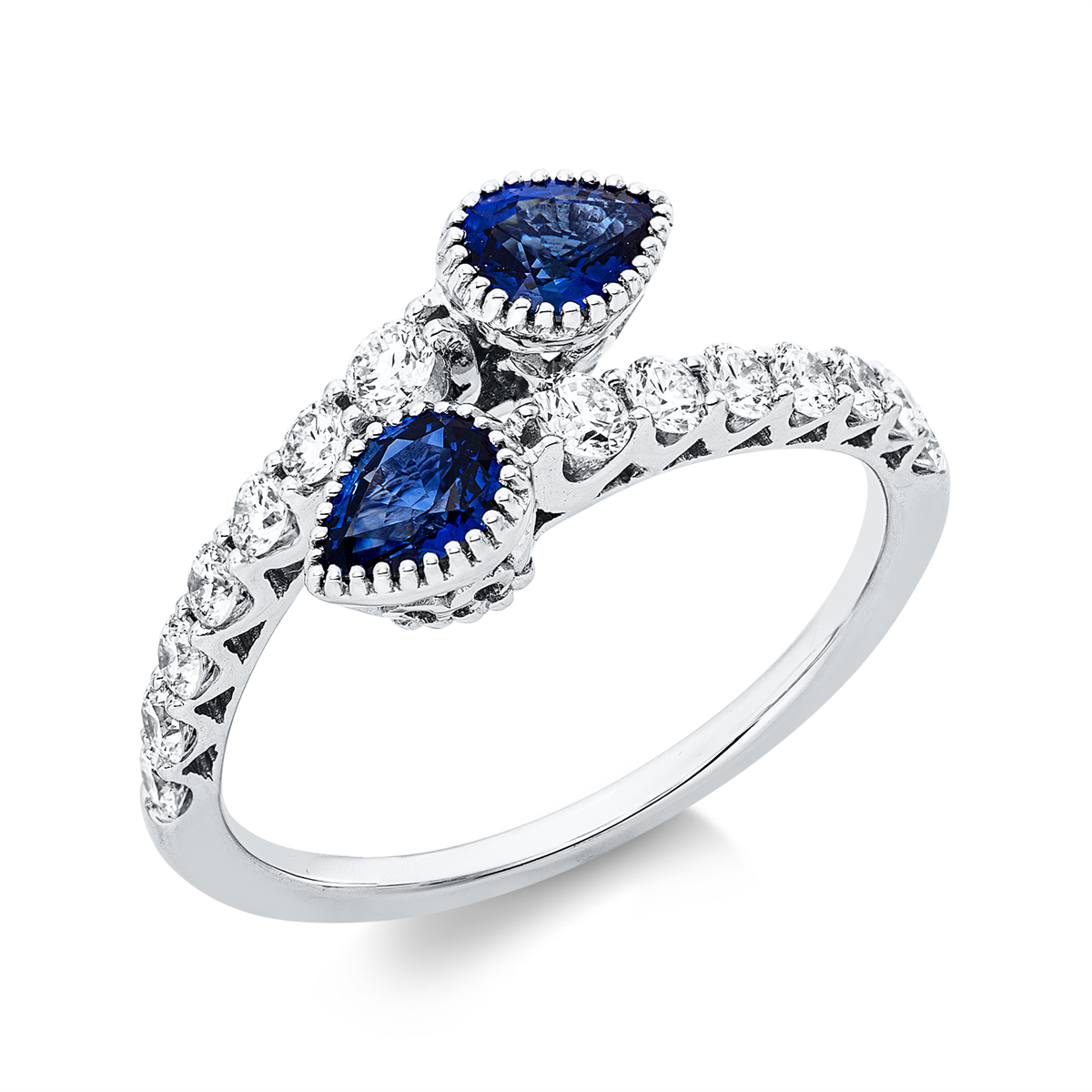 diamond full cut sapphire colored stone classic ring in white gold