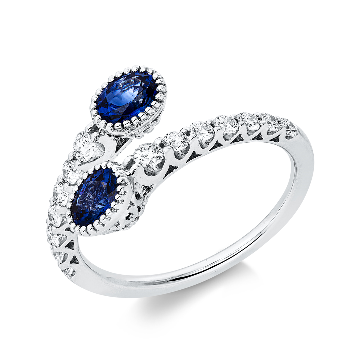 diamond full cut sapphire colored stone classic ring in white gold
