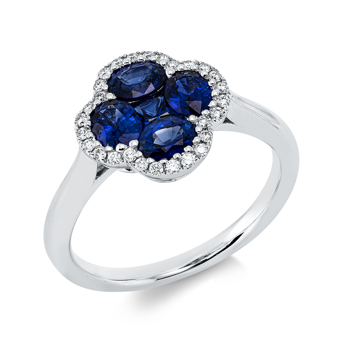 diamond full cut sapphire colored stone classic ring in white gold
