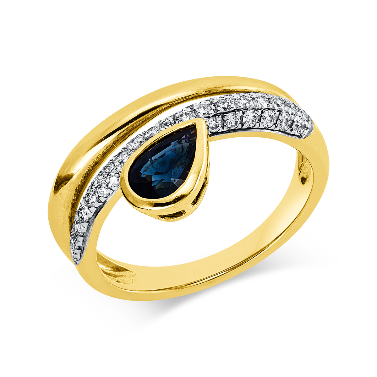 diamond full cut sapphire colored stone classic ring in yellow gold / white gold