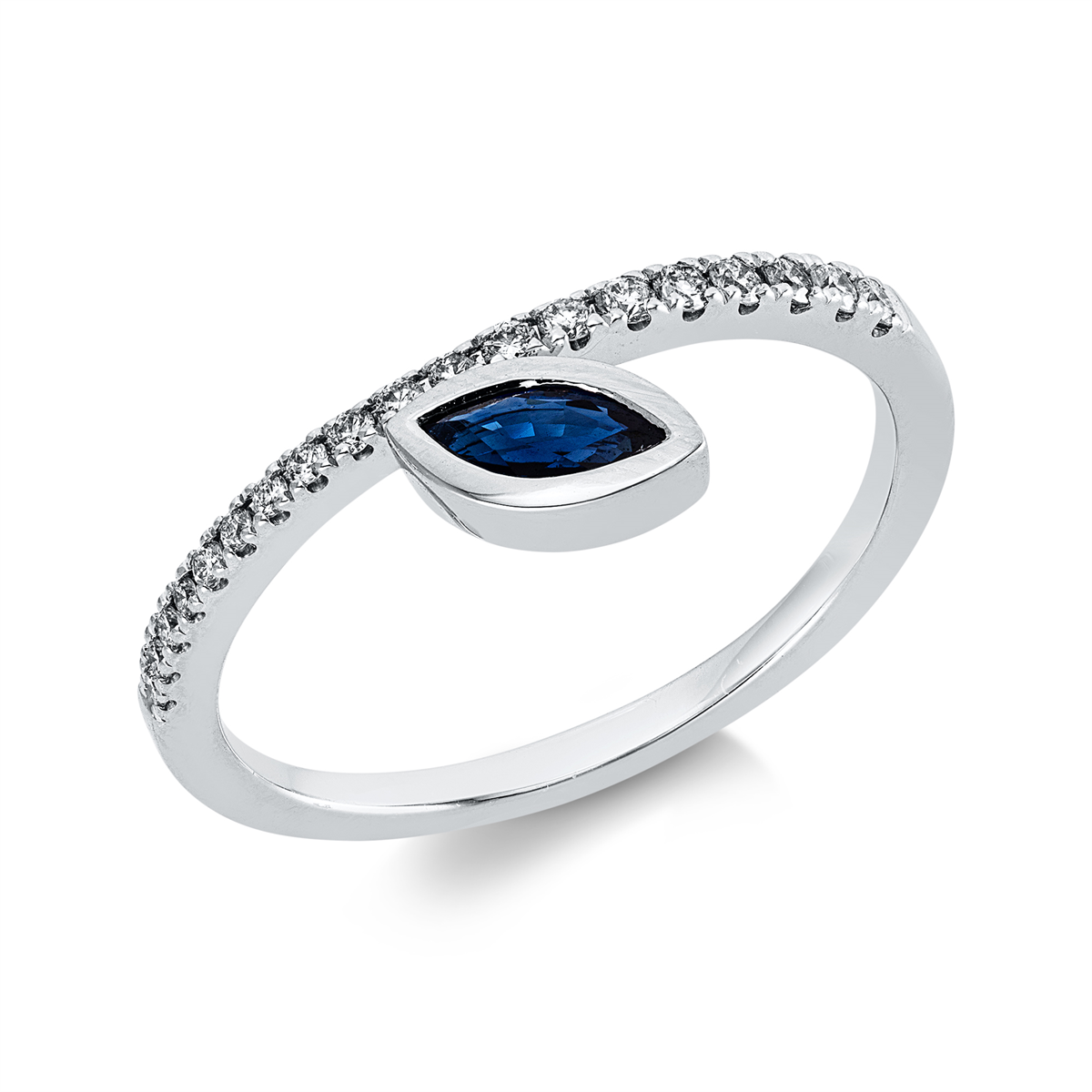 diamond full cut sapphire colored stone classic ring in white gold