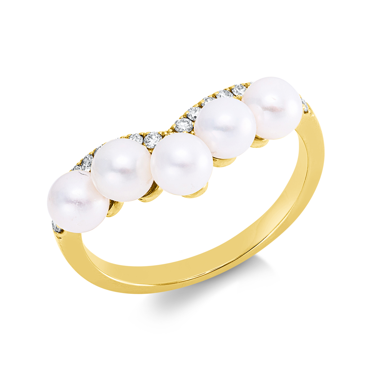 diamond full cut pearl ring in yellow gold