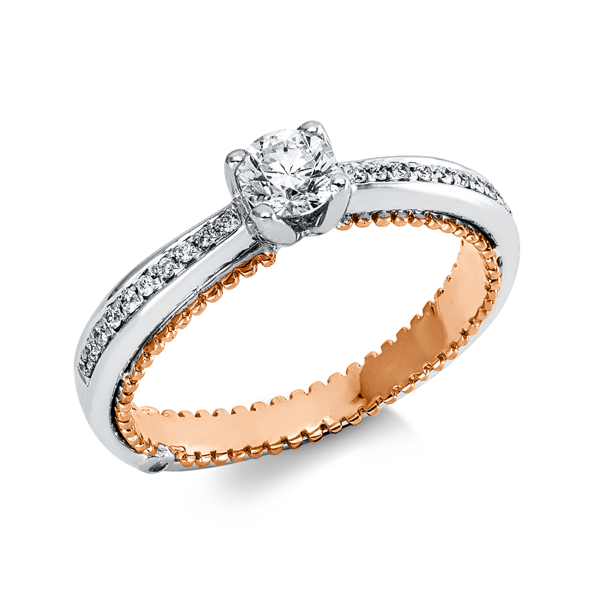 diamond full cut solitaire with accent stones ring in whitegold / rosegold