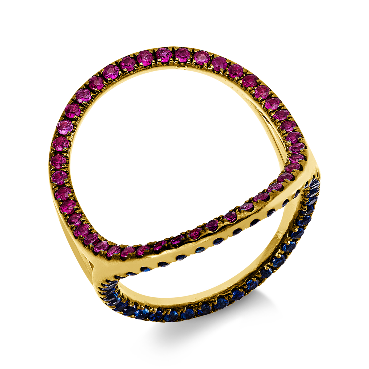 diamond full cut sapphire colored stone classic ring in yellow gold