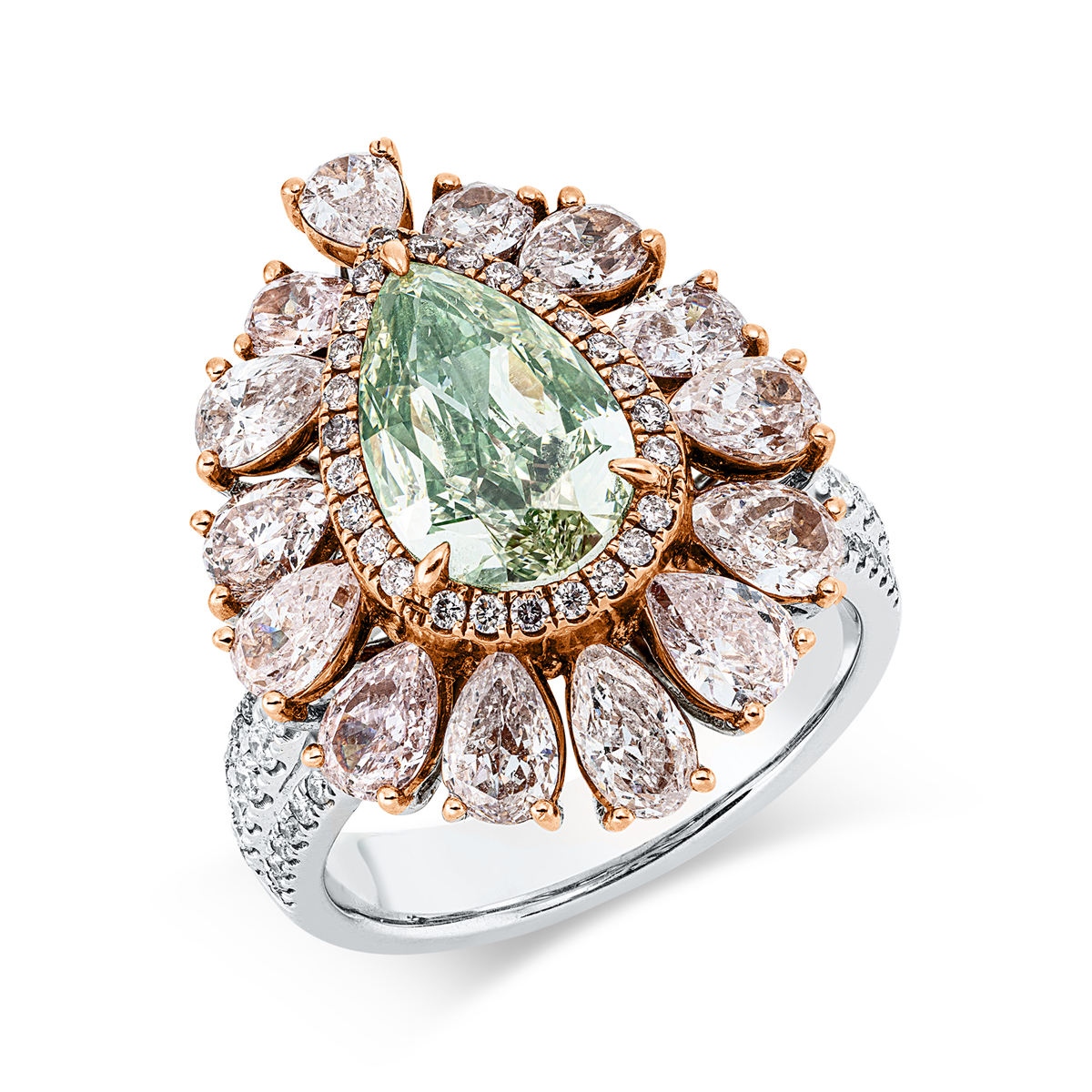 diamond full cut fancy colored diamond ring in whitegold / rosegold