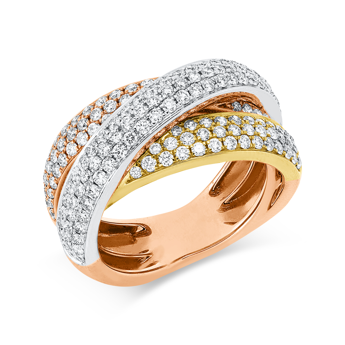 diamond full cut criss cross ring in whitegold /yellowgold /redgold