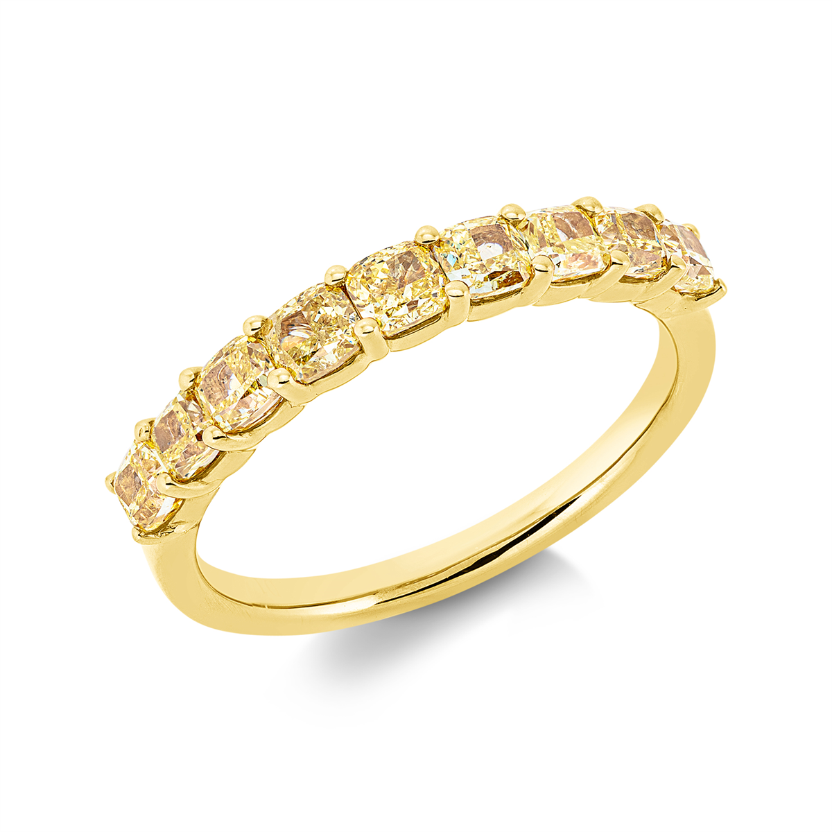 cushion fancy colored diamond ring in yellow gold