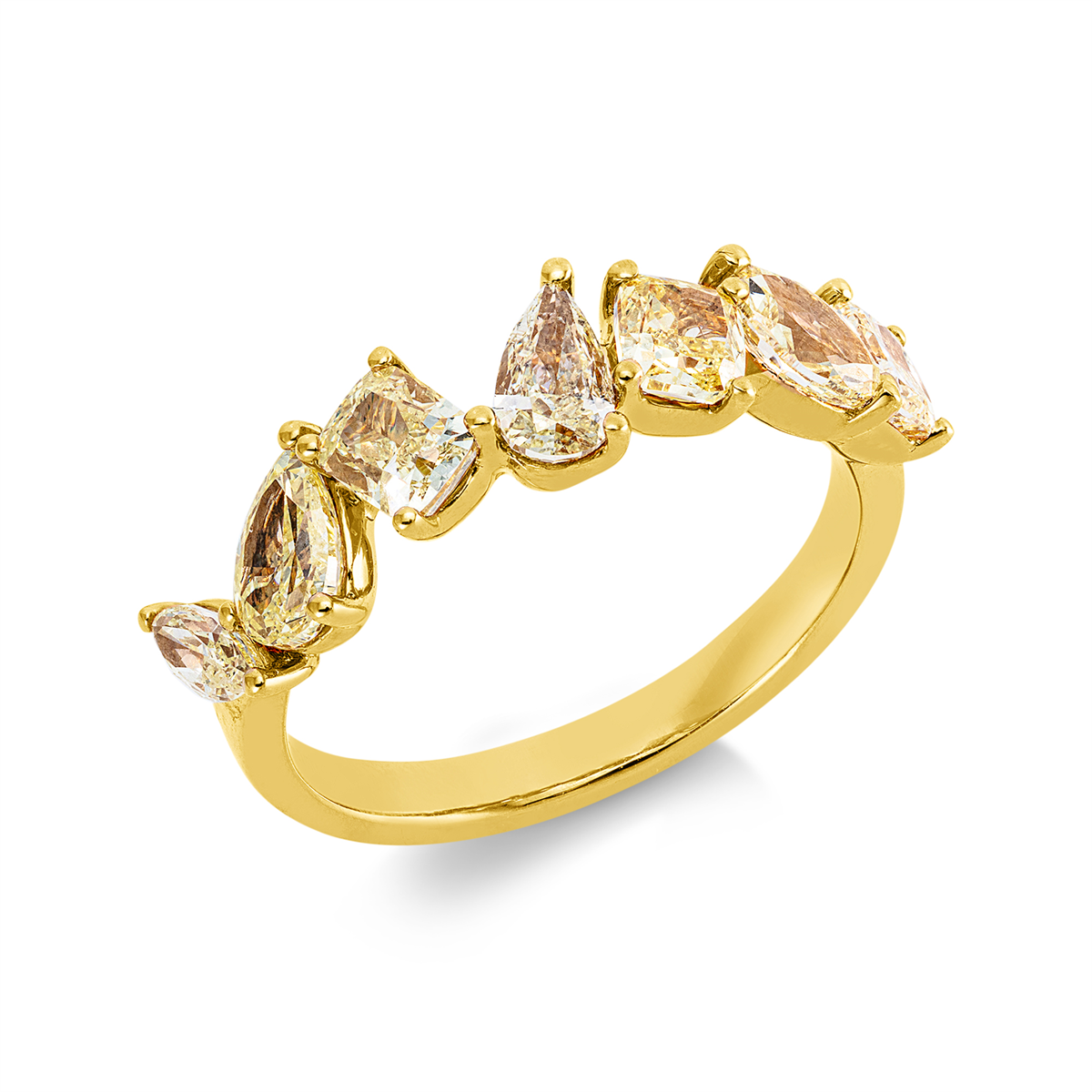 fantasy-cut fancy colored diamond ring in yellow gold