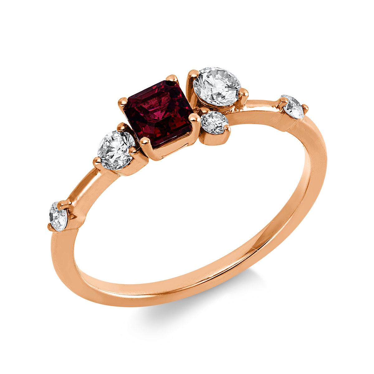 diamond full cut spinel colored stone fashion ring in red gold