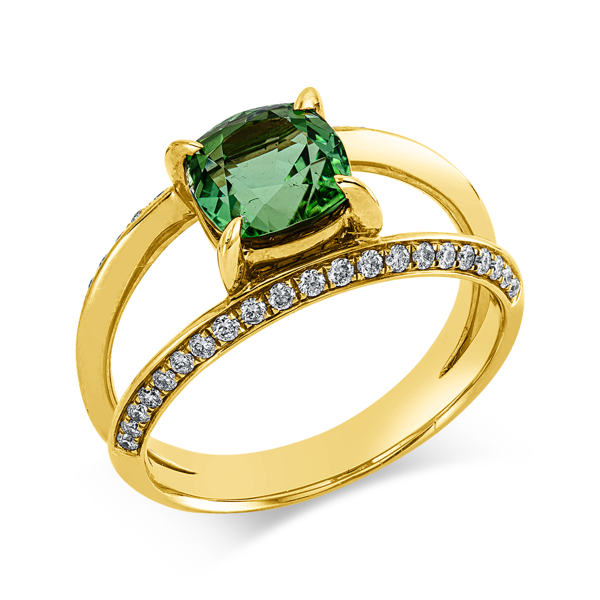 diamond full cut tourmaline colored stone classic ring in yellow gold