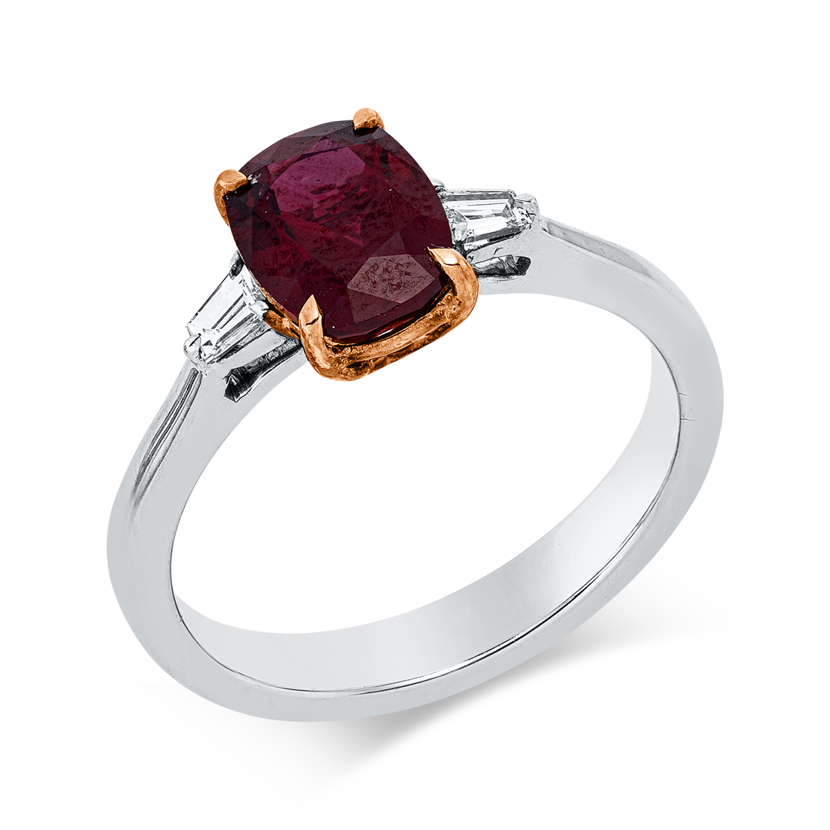 taper ruby colored stone classic ring in whitegold / rosegold
