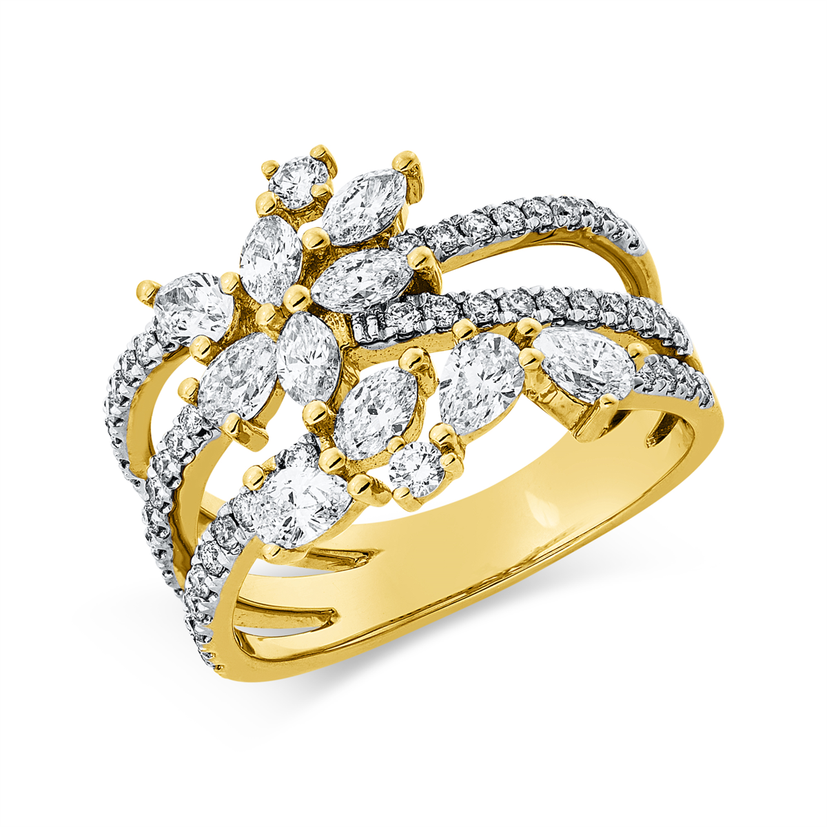 diamond full cut modern woman ring in yellow gold