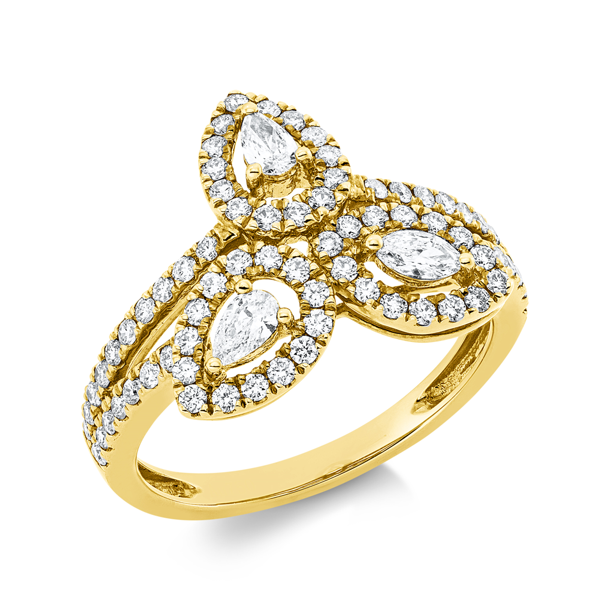 diamond full cut modern woman ring in yellow gold