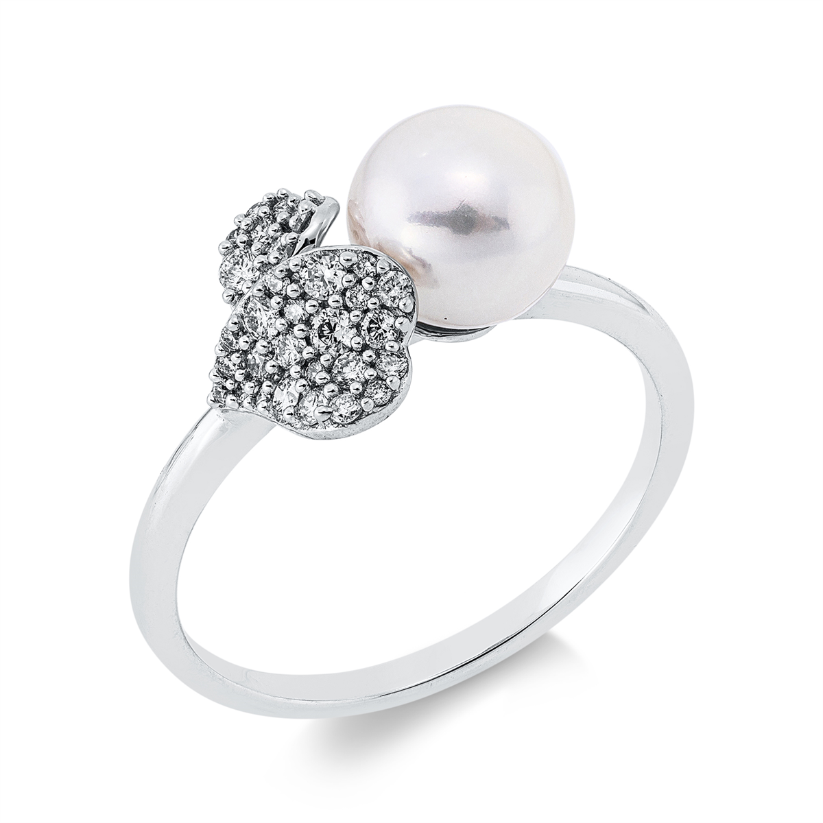 diamond full cut pearl ring in white gold