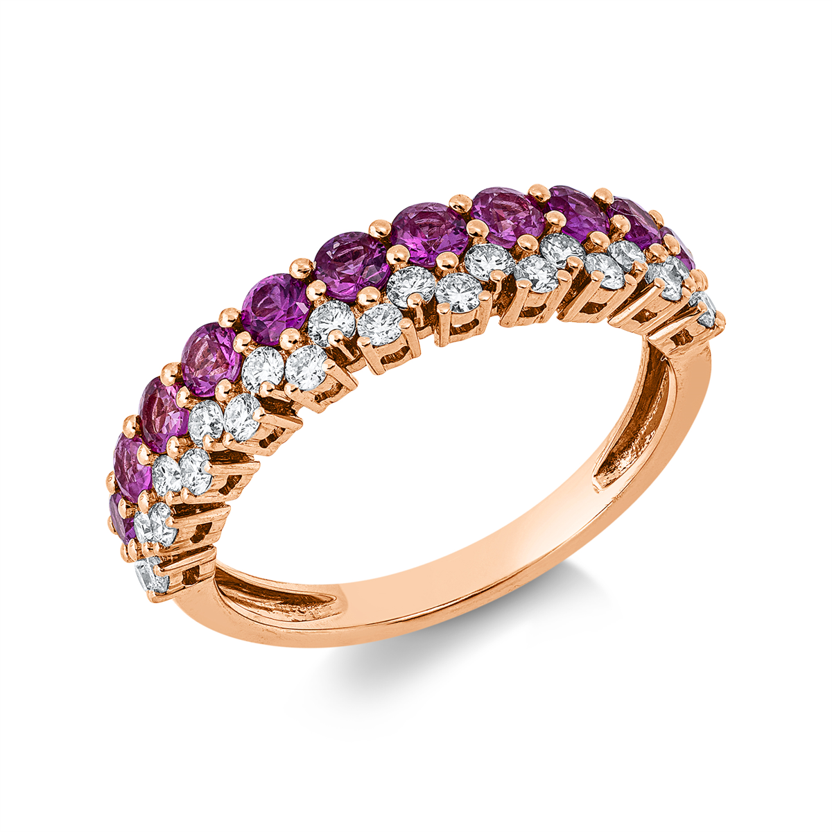 diamond full cut sapphire colored stone classic ring in red gold