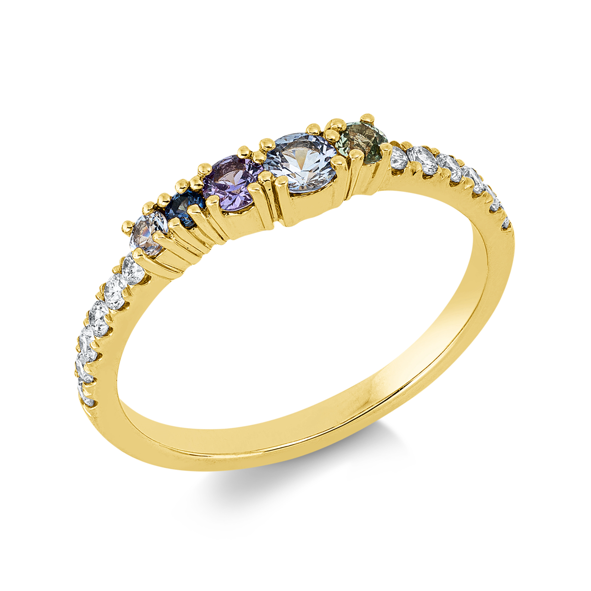 diamond full cut sapphire rainbow & multicolor ring in yellow gold