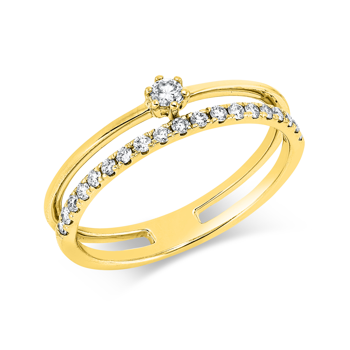 diamond full cut modern woman ring in yellow gold
