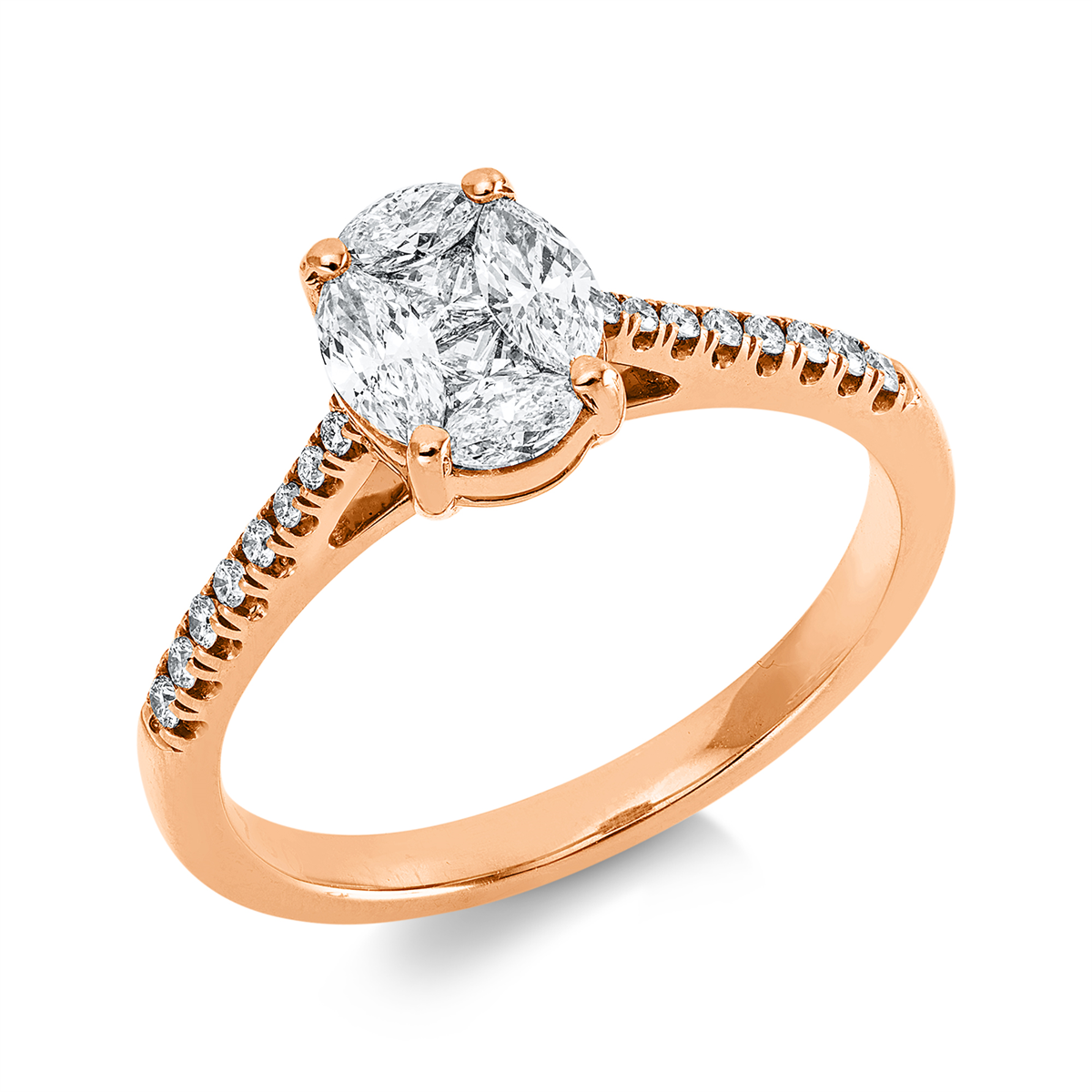 marquise baguette illusion ring in red gold
