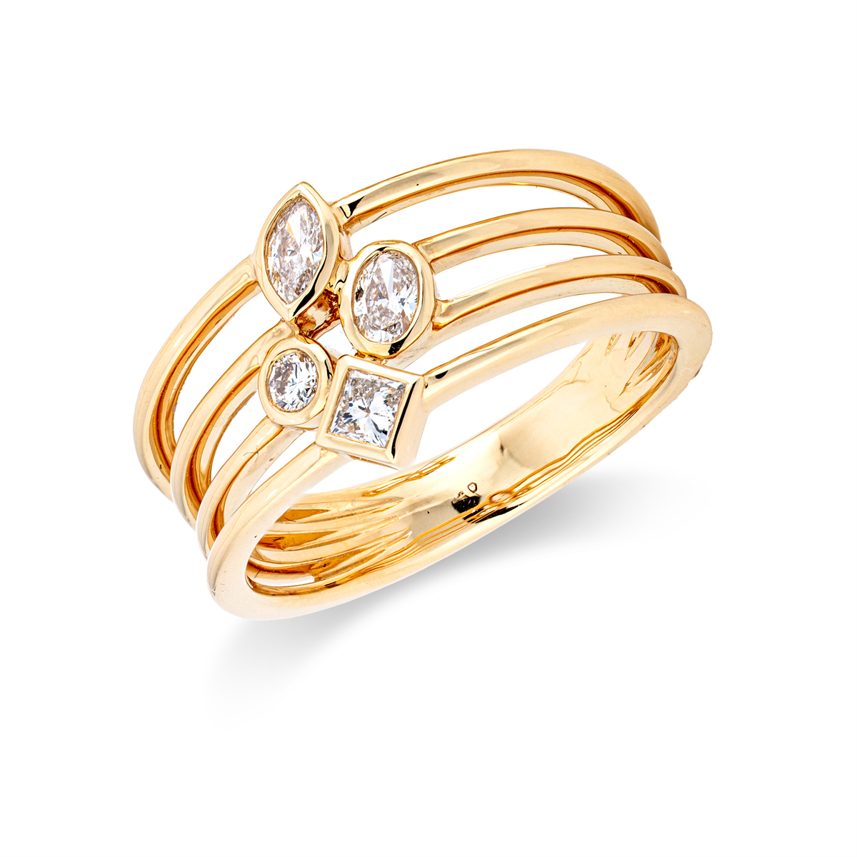 diamond full cut modern woman ring in yellow gold