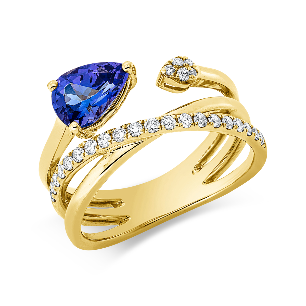 diamond full cut tanzanite colored stone classic ring in yellow gold