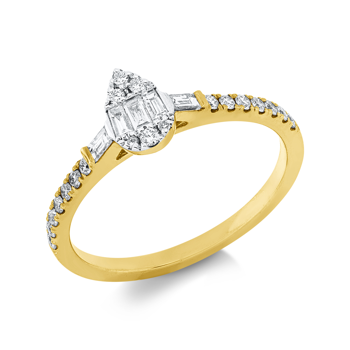 diamond full cut baguette illusion ring in yellow gold