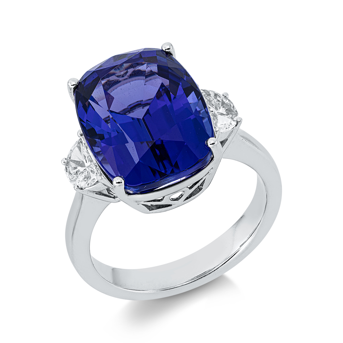 half-moon cut tanzanite colored stone classic ring in white gold