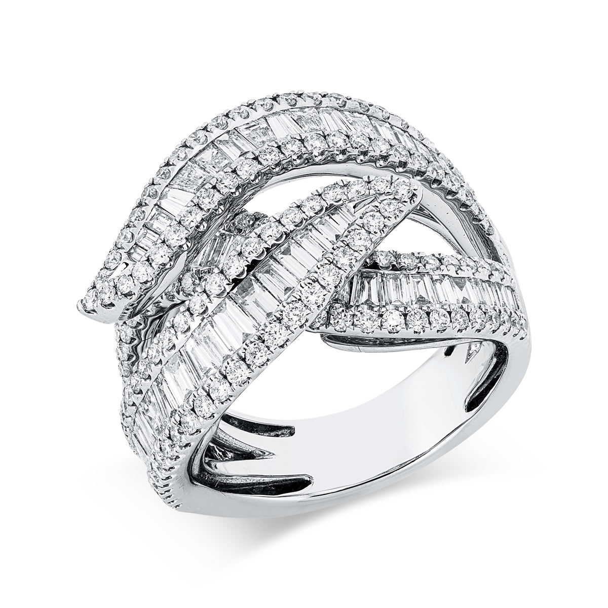 diamond full cut baguette ring in white gold